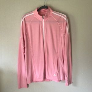 Adidas Golf zip up lightweight jacket. Color is baby pink. Size is Large.